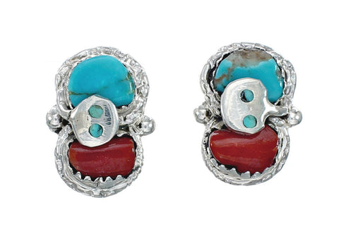 Zuni Turquoise And Coral Snake Squash Blossom Necklace And Earrings Set NN20161